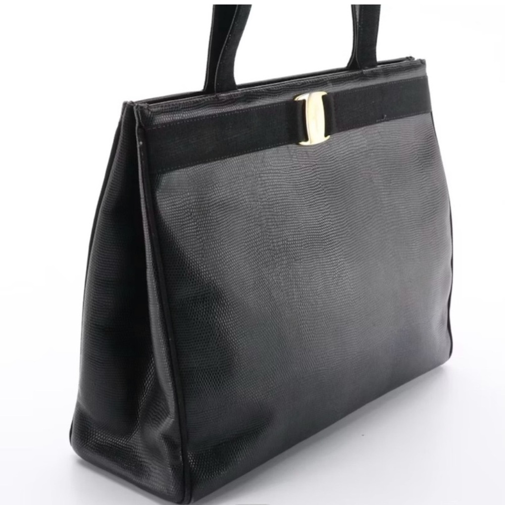 Salvatore Ferragamo Vintage Shoulder Bag Black Leather with Gold Accent